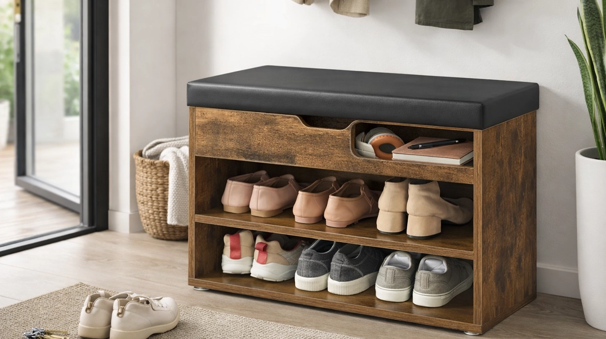 Organiza tu calzado en este banco zapatero de estilo vintage, con almacenamiento interior y asiento acolchado, que puedes cazar hoy por menos de 38€