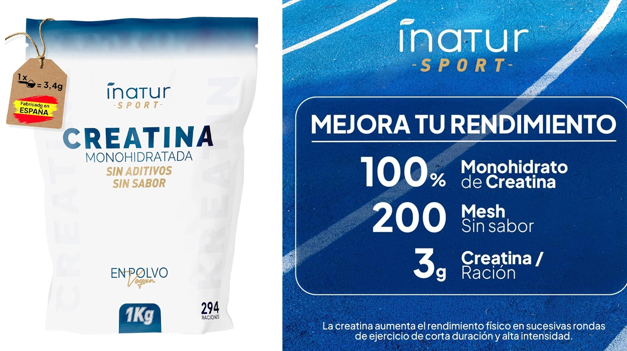 Chollo Creatina Monohidratada en polvo de 1 kg Inatur Sport (294 dosis) micronizada pura por sólo 14,74€ (26% de descuento)