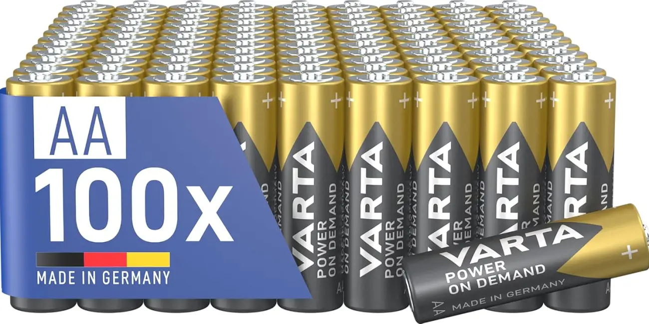 Olvídate de comprar pilas en meses: Pack de 100 pilas alcalinas Varta Power On Demand AA a sólo 0,24€ cada una ¡40% de descuento!