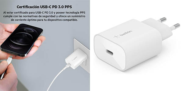 Chollazo Cargador de pared Belkin BoostCharge de 25W por sólo 9,99€ (60% de descuento)