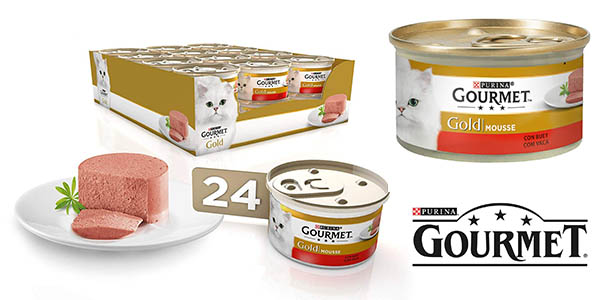 Chollo Pack x24 Purina Gourmet Gold Mousse para gatos por sólo 13,29€ (-32%) ¡A 0,55€ la unidad!
