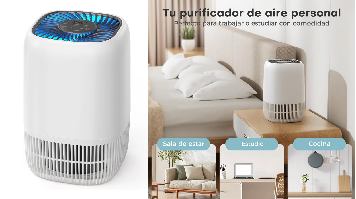 Con este purificador de aire silencioso con filtro HEPA H13 y bajo consumo conseguirás un ambiente más limpio y agradable en casa por menos de 30€