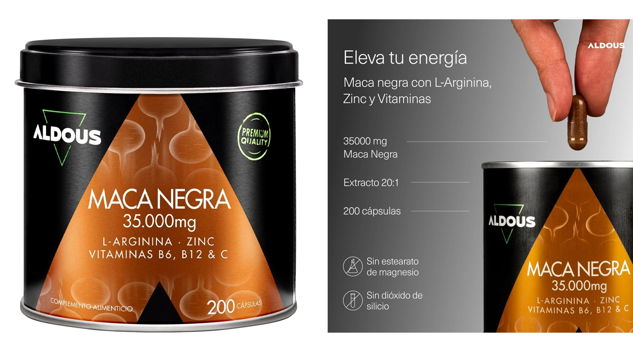 Aumenta la energía, el vigor y tolera mejor el cansancio con este suplemento de Maca Negra peruana Complex de 200 cápsulas al mejor precio