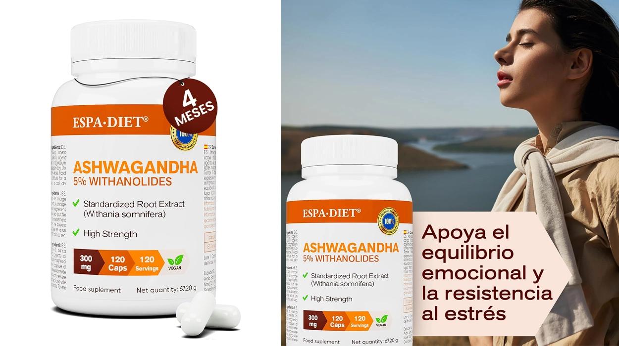 Equilibra cuerpo y mente con este suplemento de ashwagandha EspaDiet de alta potencia para ayudar a tu bienestar emocional ¡Es muy económico!