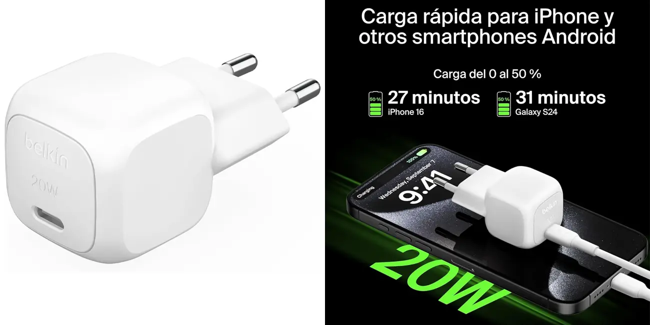 Chollo Cargador rápido USB-C Belkin BoostCharge de 20W por sólo 8,99€ (-50%)
