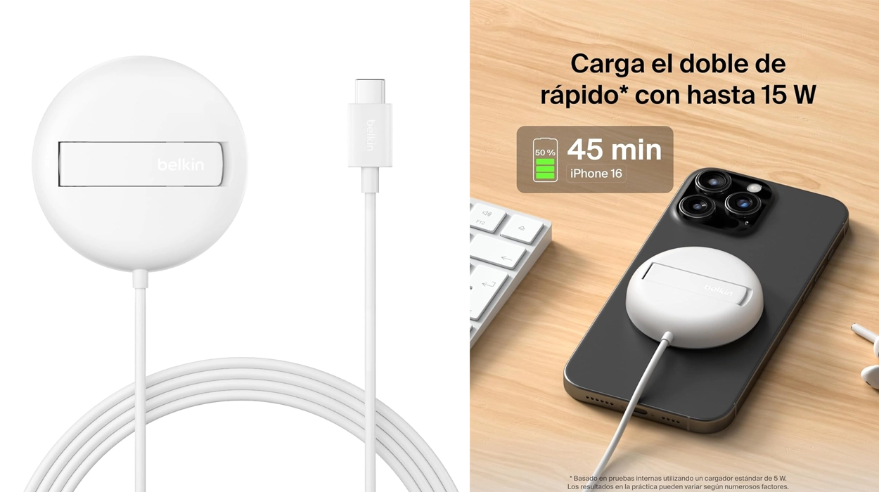 Carga tu móvil rapidísimo con este cargador inalámbrico magnético Belkin con Magsafe y soporte tipo caballete por menos de 15€