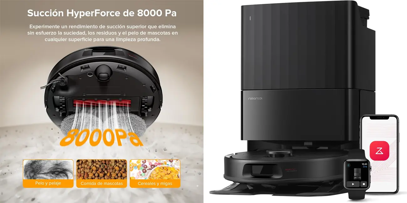 Amazon rebaja un 45% LA BESTIA de los aspiradores robot. Succiona el pelo de mascotas, friega con doble mopa giratoria y se vacía solo durante 7 semanas