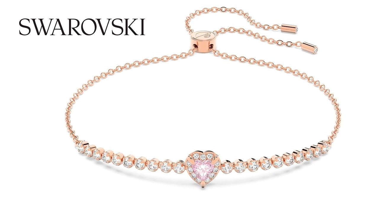 Llévate rebajada esta elegante pulsera Swarovski One con motivo de corazón rosa