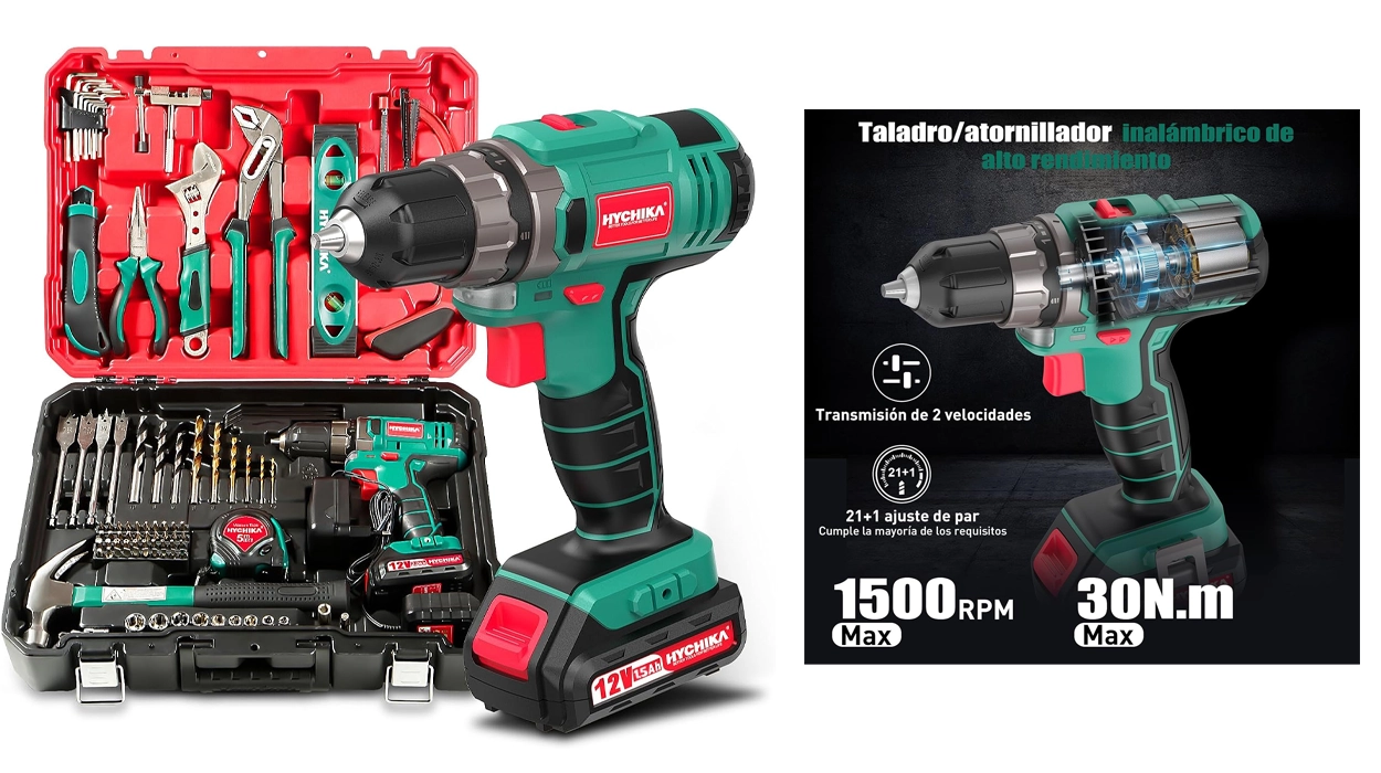 Lleva a cabo tus tareas de mantenimiento y bricolaje sin que te falte de nada con este set de taladro atornillador inalámbrico con maletín de 104 piezas que hoy se queda a un precio muy bueno en Amazon ¡Valoraciones buenísimas!