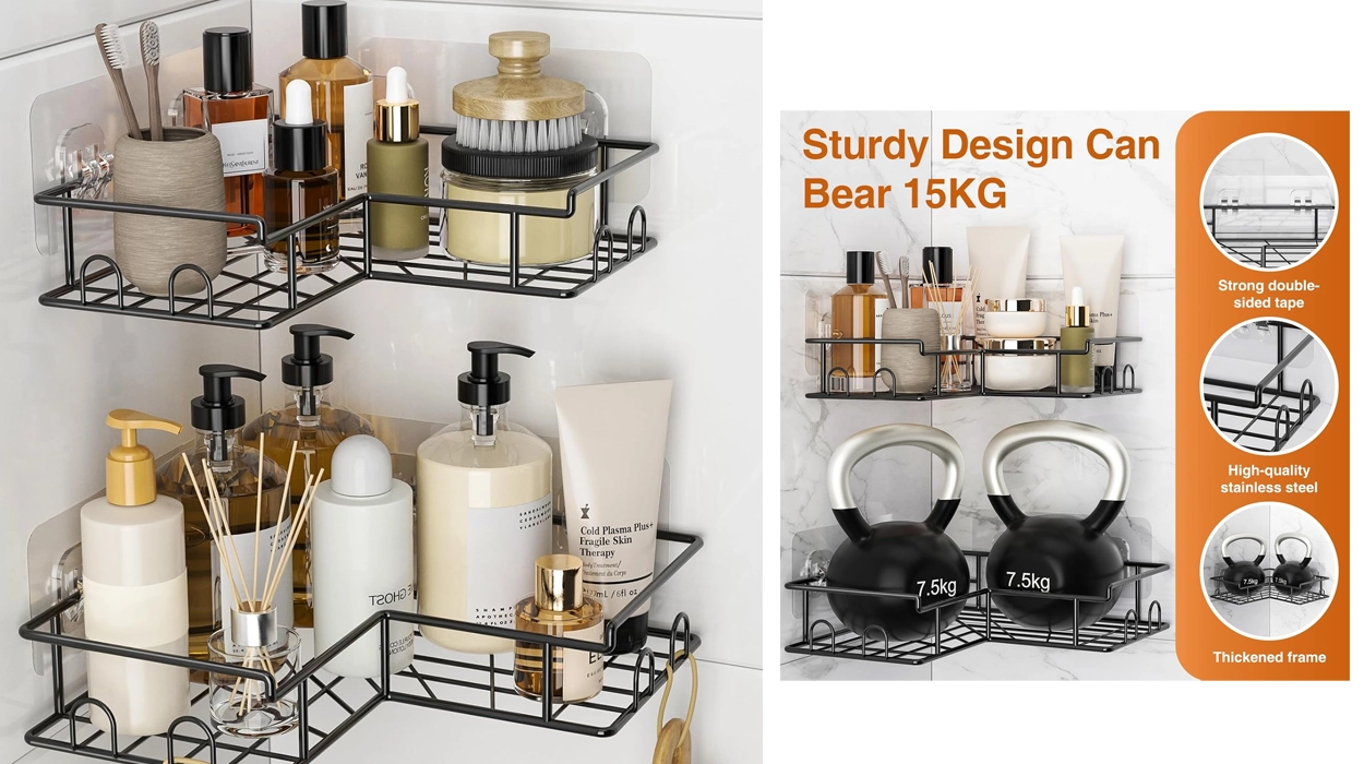 Chollo Estantería rinconera de ducha doble sin taladro por sólo 10,49€ (19% de descuento)