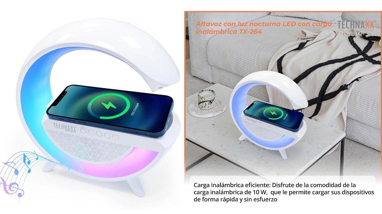 Chollo Altavoz Bluetooth Technaxx TX-264 con carga inalámbrica y luz nocturna LED por sólo 19,99€ (33% de descuento)