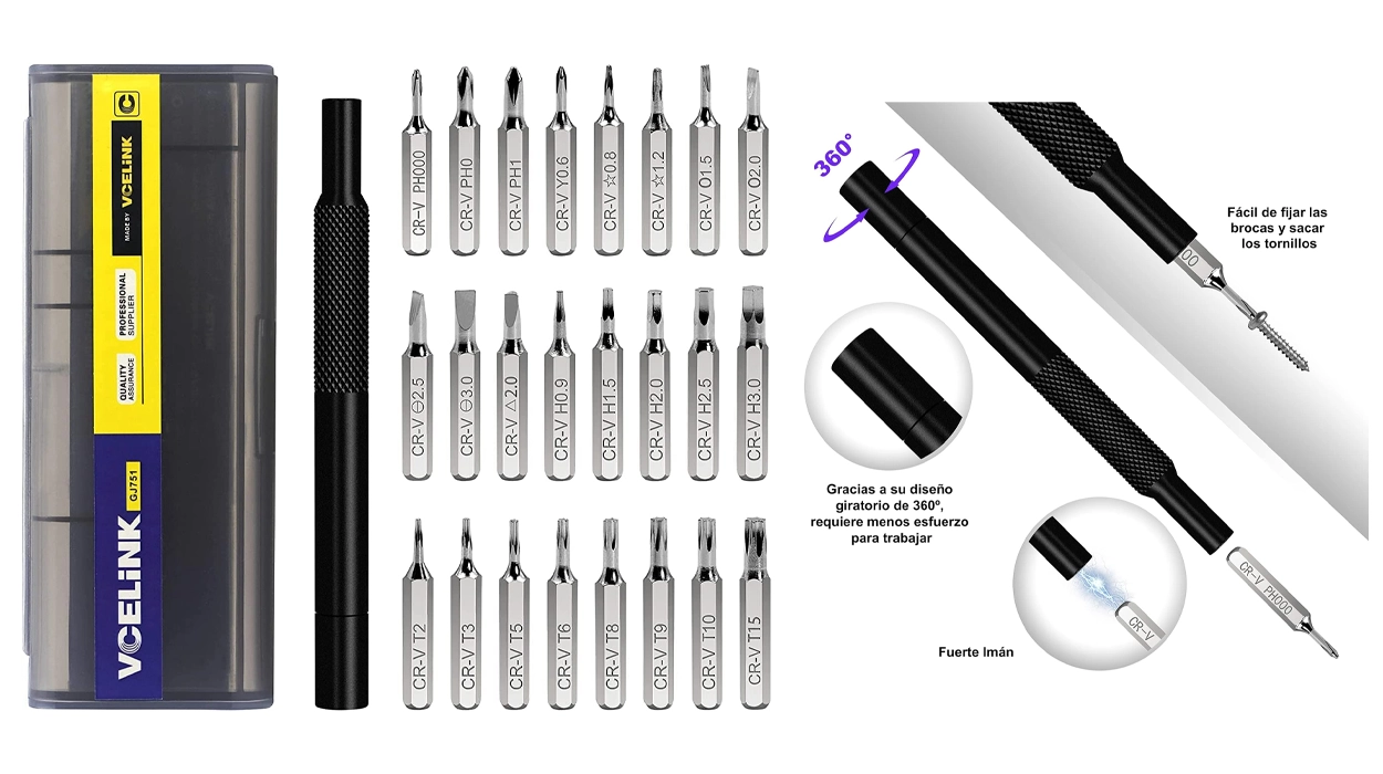 Chollo Kit destornillador de precisión 25 en 1 Vcelink con 24 puntas por sólo 5,43€ (20% de descuento)
