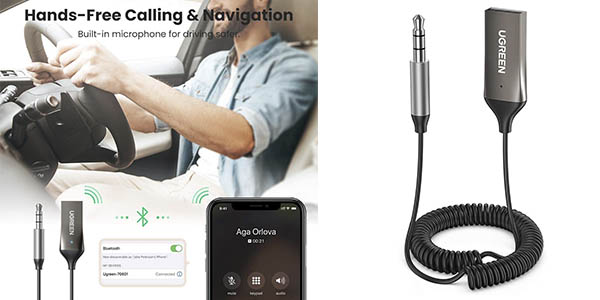 Chollo Receptor Ugreen Bluetooth 5.0 Aux con micrófono para manos libres por sólo 11,89€ (-30%)
