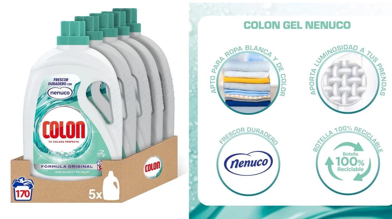 Chollo Pack x5 Detergente líquido Colón Nenuco (170 lavados) por sólo 24,21€ (0,14€ la dosis)