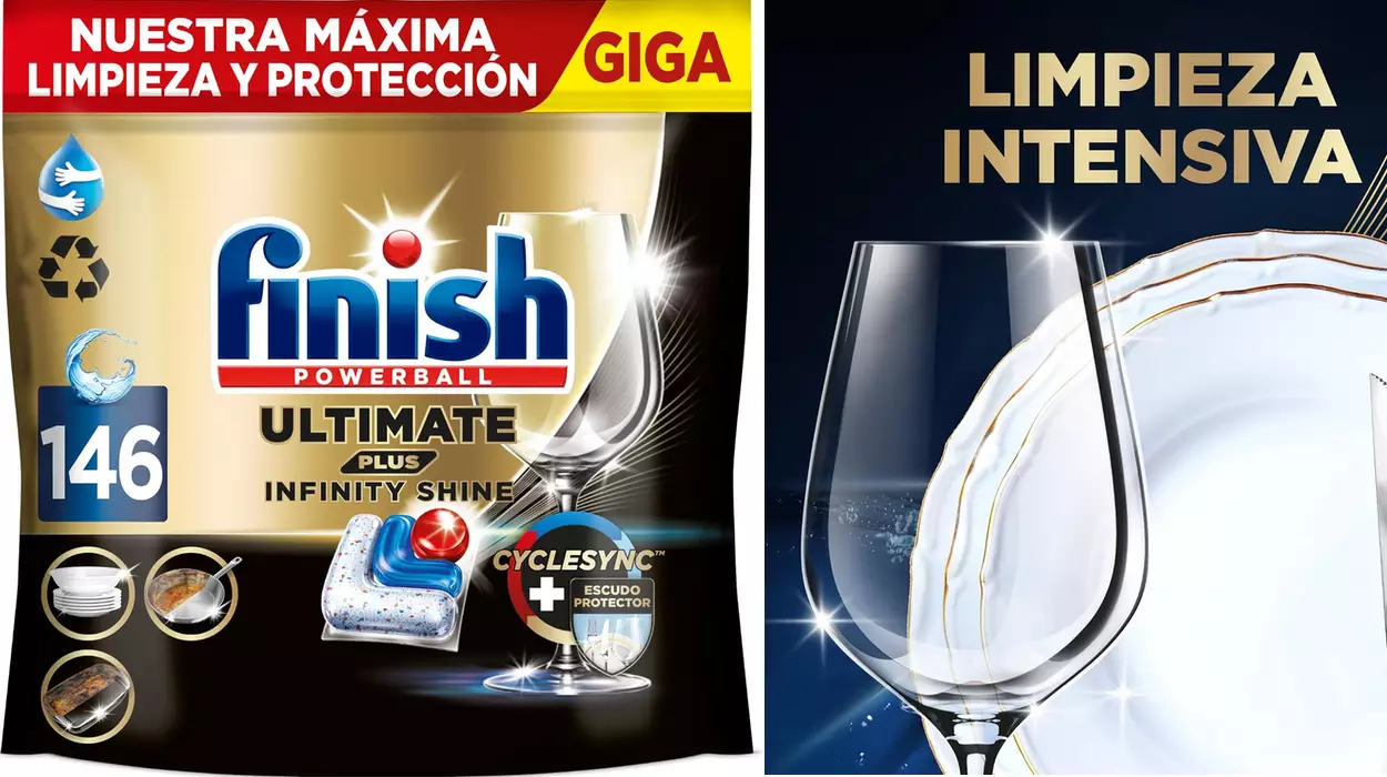 Chollo Pack 146 pastillas Finish Ultimate Plus Infinity Shine para el lavavajillas por sólo 24,99€ (-42%) ¡0,17€ la cápsula!