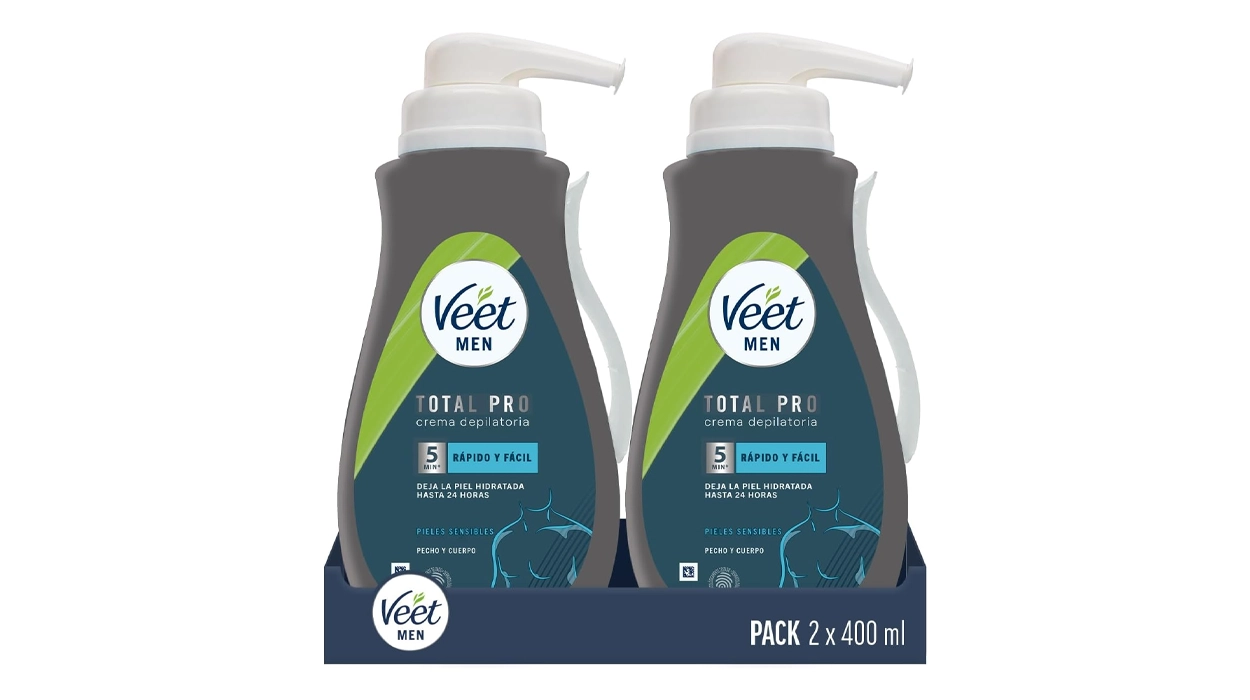 Esta crema depilatoria masculina Veet Men te lo pone fácil: Llévate 2 botes de 400 ml con dosificador a un precio que no vas a ver en el súper