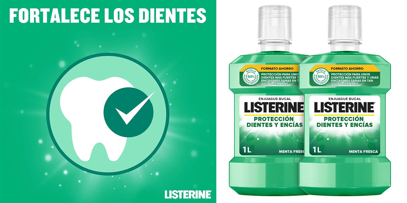 Chollo Pack x2 Enjuague bucal Listerine Protección Dientes y Encías de 1 litro por sólo 9,99€ (-33%)