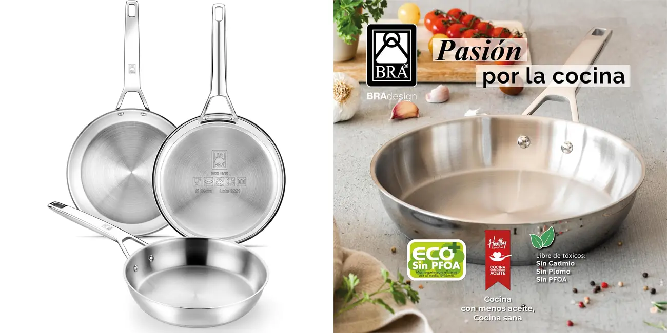 Chollo Set de 3 sartenes BRA Signature de acero inoxidable por sólo 61,68€ con envío gratis (-34%)