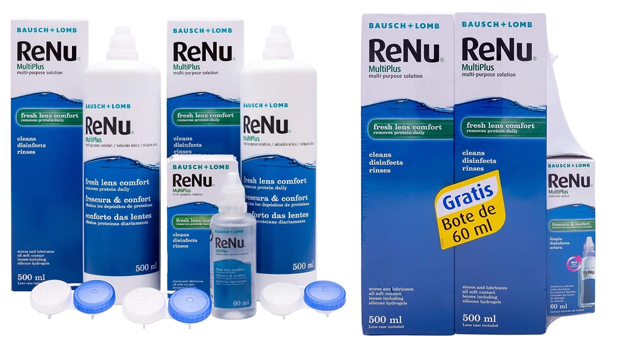 Chollo Renu Bausch + Lomb MultiPlus Solución Única para lentes de contacto blandas ( 2 x 500ml + 60ml gratis ) por sólo 8,92€ ¡62% de descuento!