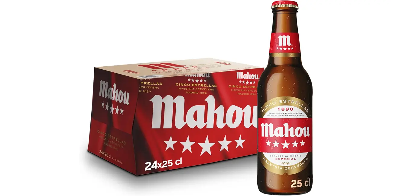 Chollo Pack x24 Quintos de cerveza Mahou 5 Estrellas de 25 cl por sólo 10,96€ (-27%)