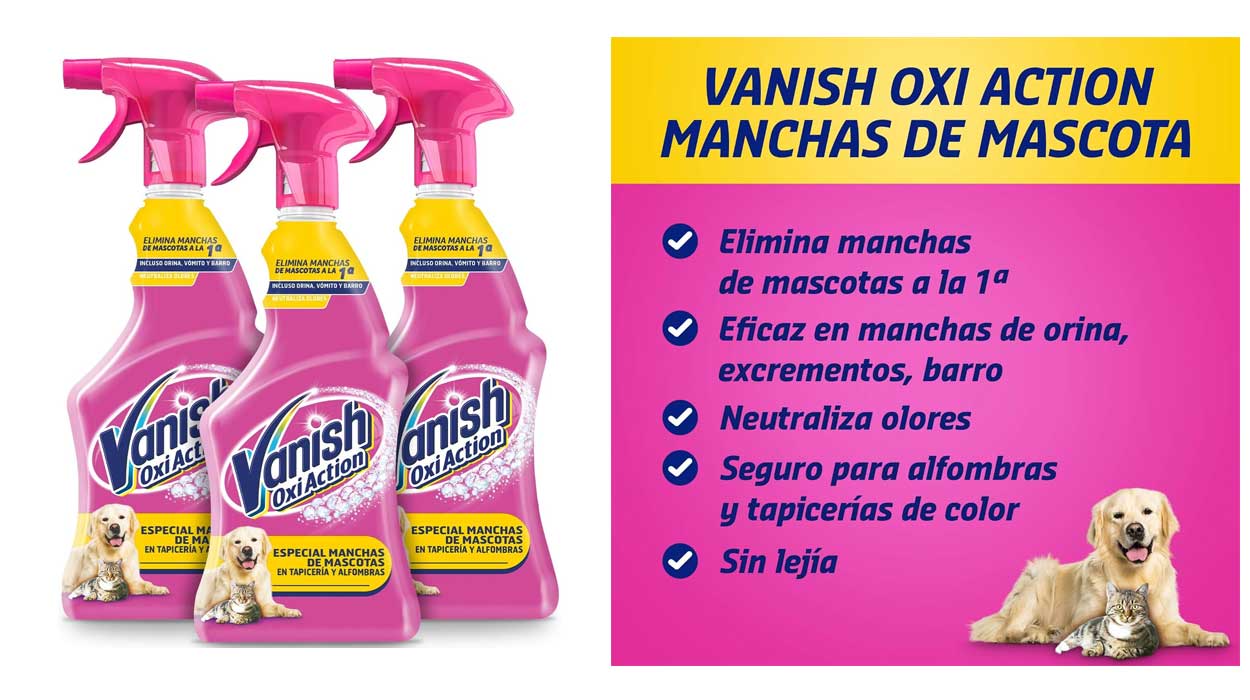 Chollo Pack x3 Quitamanchas Vanish Oxi Action especial manchas de mascotas para tapicerías por sólo 8,31€ (51% de descuento)