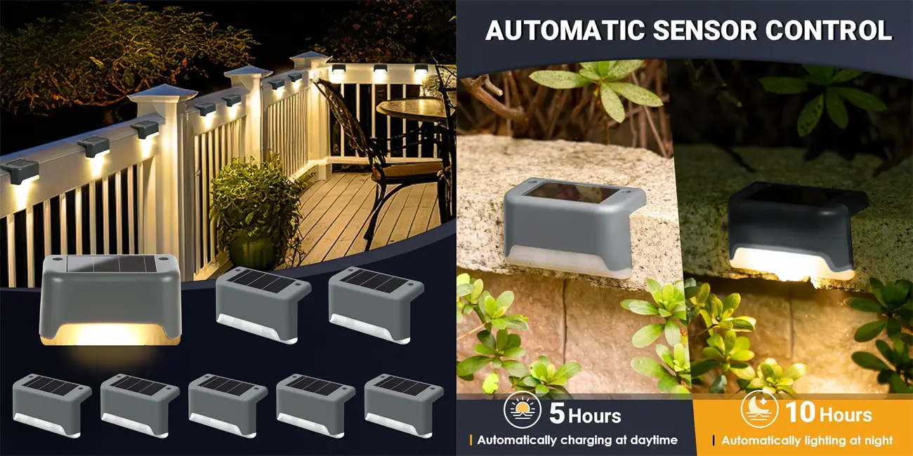 Ilumina tu exterior con este pack de 8 luces solares con sensor automático que puedes colocar en barandillas, cornisas o escaleras, por sólo 11,13€