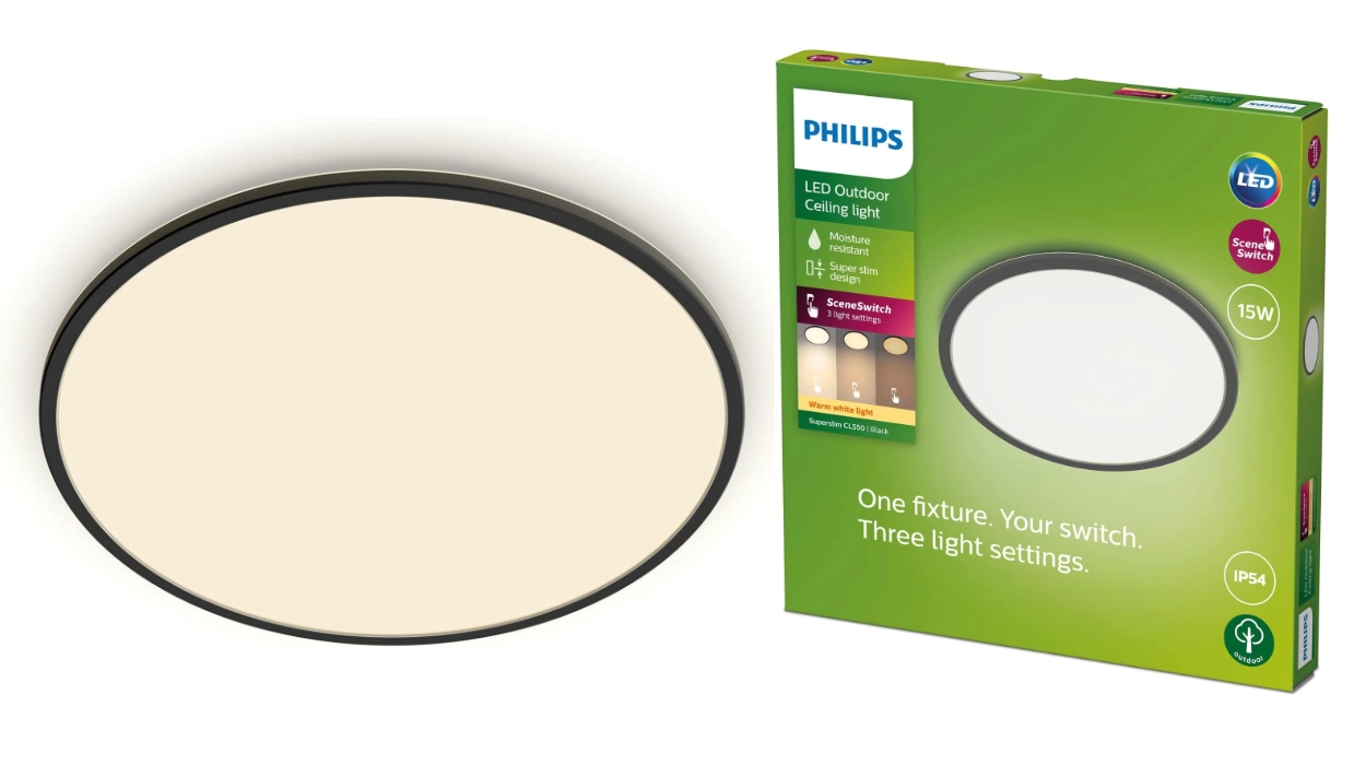 Chollo Plafón Philips SuperSlim LED para exterior 15W por sólo 28,49€(-43%)