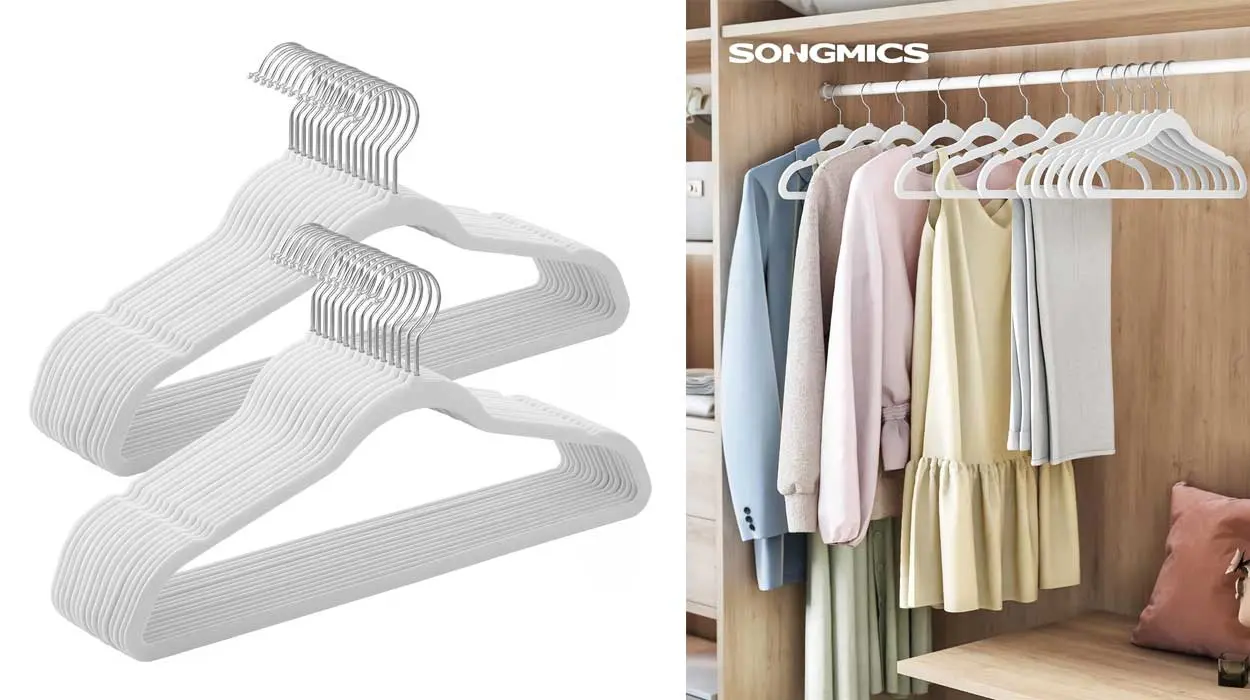 Chollo Pack de 50 perchas Songmics de terciopelo con gancho giratorio por sólo 13,72€ (-28%)