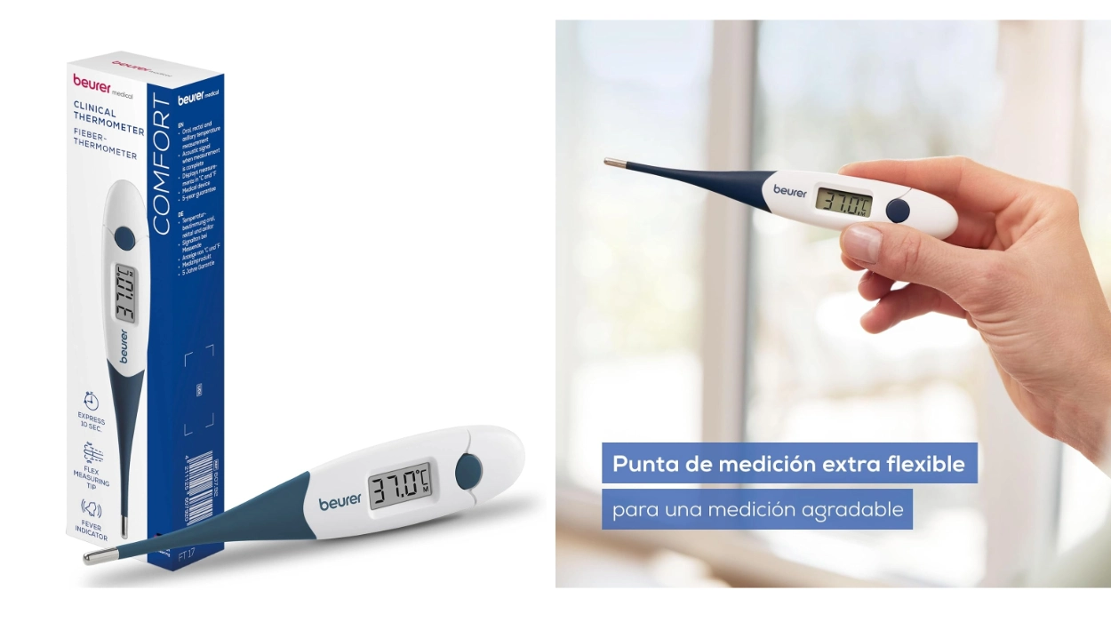 Chollo Termómetro clínico digital Beurer FT 17 con punta de medición flexible por sólo 4,99€ (29% de descuento)