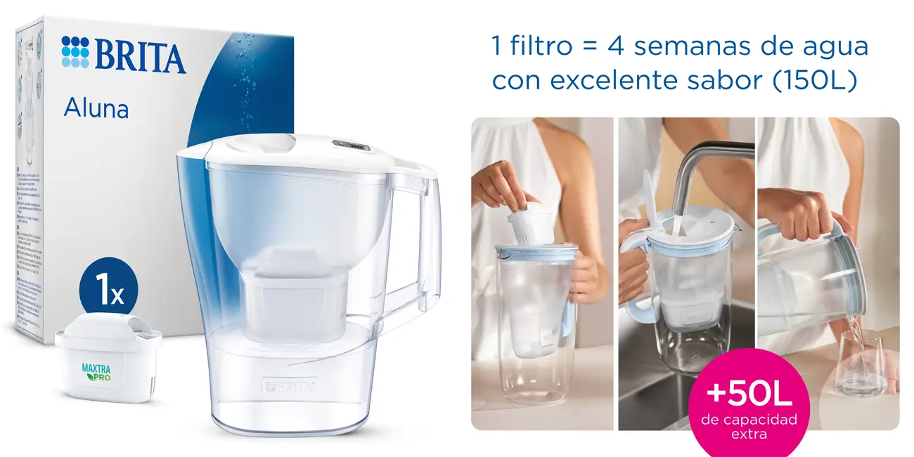 Chollo Jarra Brita Aluna con cartucho MAXTRA PRO All-in-1 incluido por sólo 12,54€ con cupón y envío gratis (-36%)
