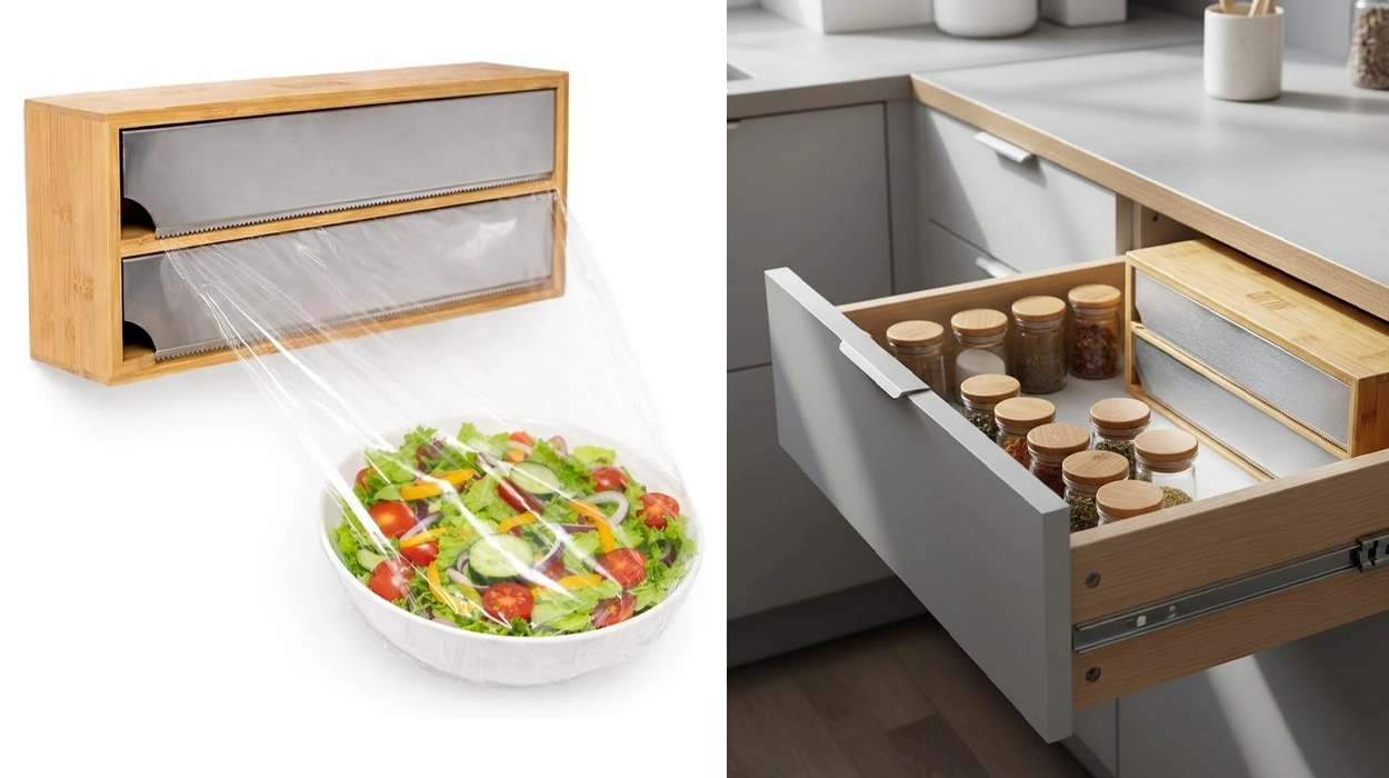 Corta el papel film a la primera y sin peleas con este elegante dispensador de bambú Quttin por menos de 9€