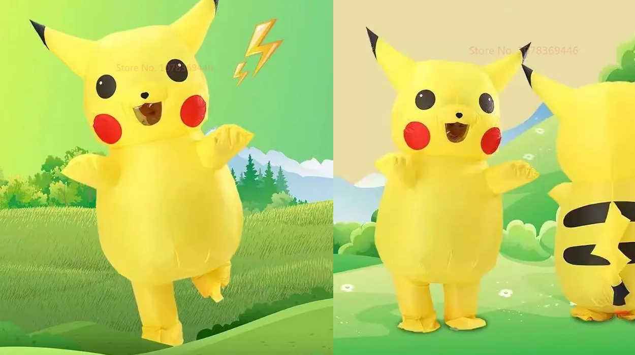 Triunfa en tus próximas celebraciones con este disfraz inflable de Pikachu con bomba de aire por mucho menos de lo que imaginas