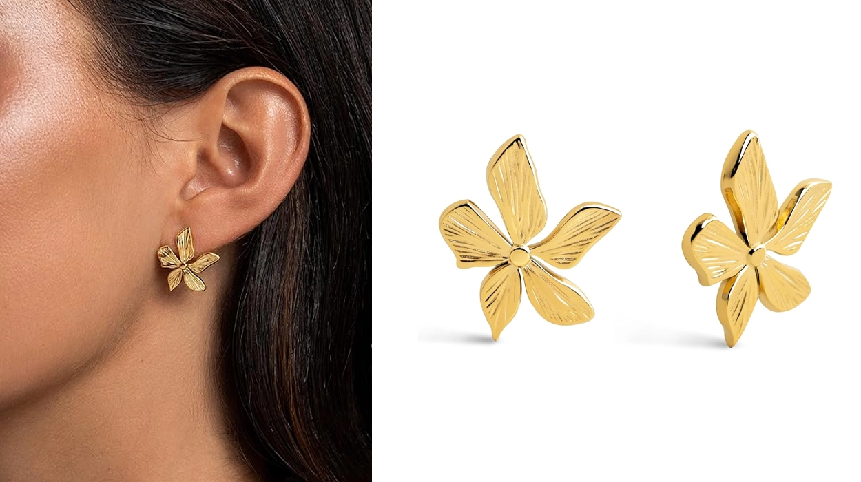 Completa tus looks favoritos con estos pendientes Singularu Jasmine de acero inoxidable y baño de oro con forma de flor, por sólo 9,99€