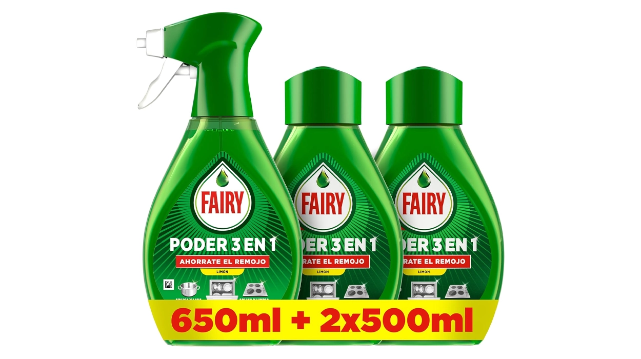 Chollo Pack Spray Fairy Poder Sin Remojo Limón de 650 ml + 2 Recambios de 500 ml por sólo 9,99€ (41% de descuento)