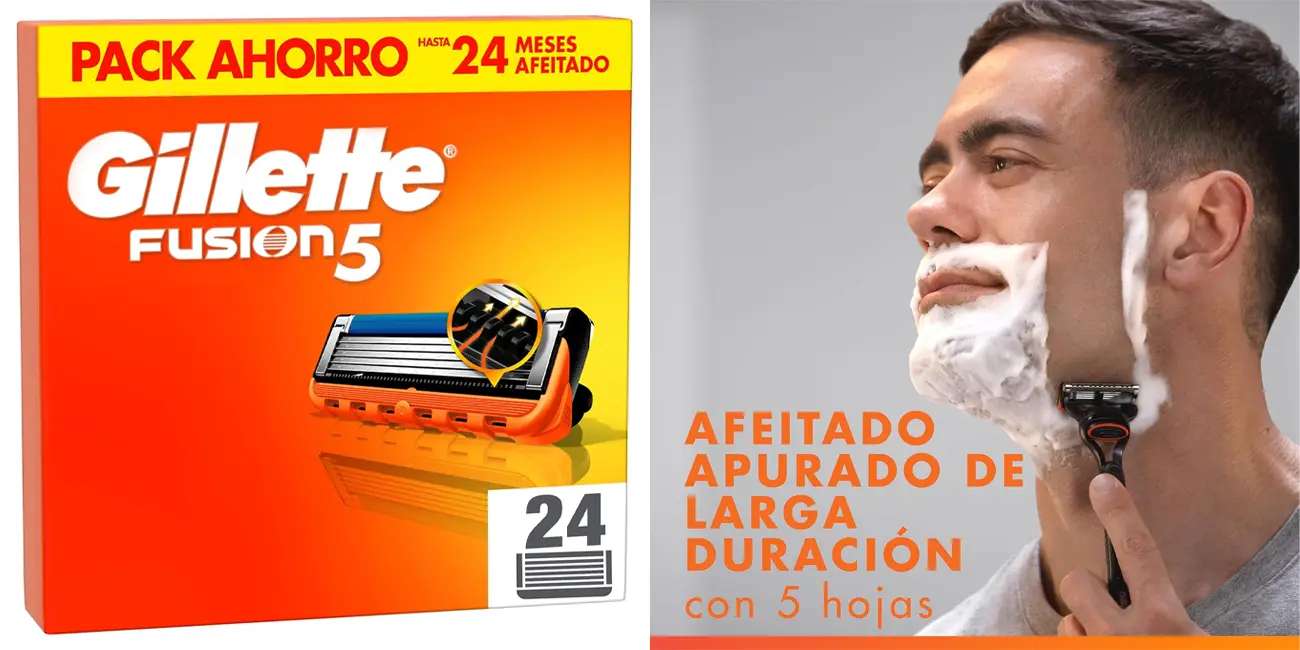 Super ahorro: Pack de 24 recambios Gillette Fusion5 por sólo 62,99€ con envío gratis (-30%) ¡2,62€ cada uno!