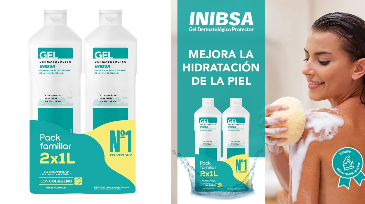 Piel más suave e hidratada con este pack de gel de baño dermatológico Inibsa para cuerpo y cabello de 1 litro ¡Cada bote sale a sólo 2,80€!