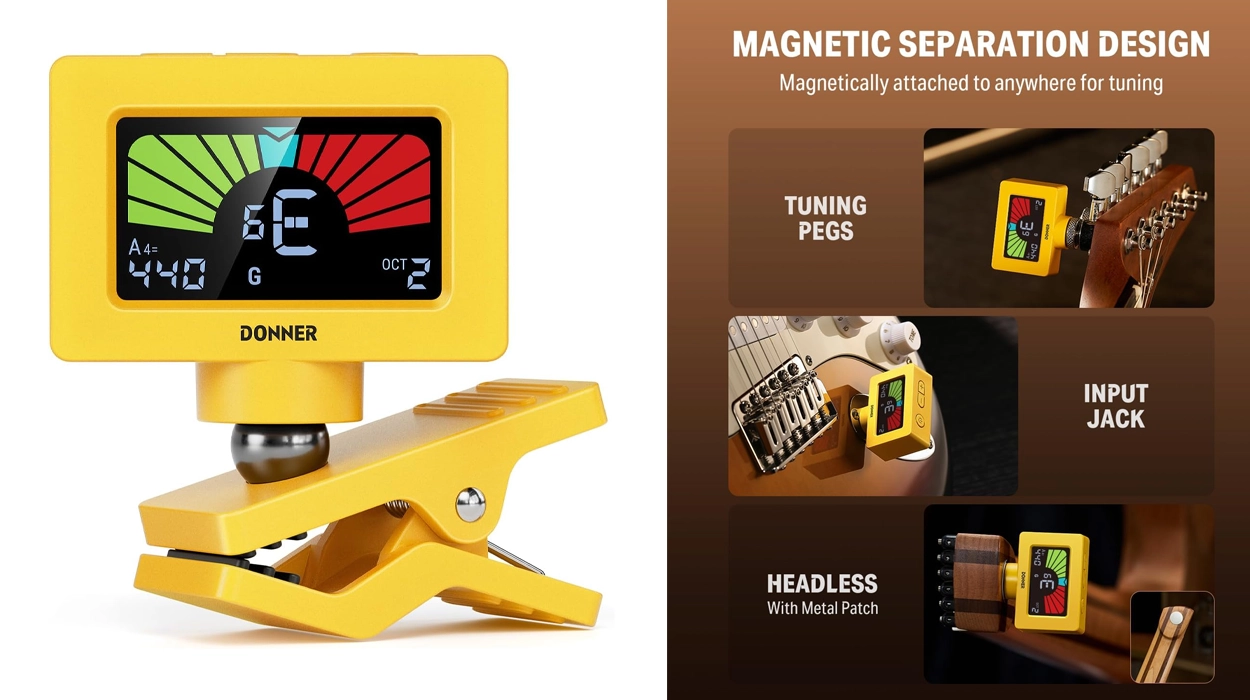 Chollo Afinador de guitarra magnético Donner con pantalla LCD a color por sólo 11,69€ (38% de descuento)