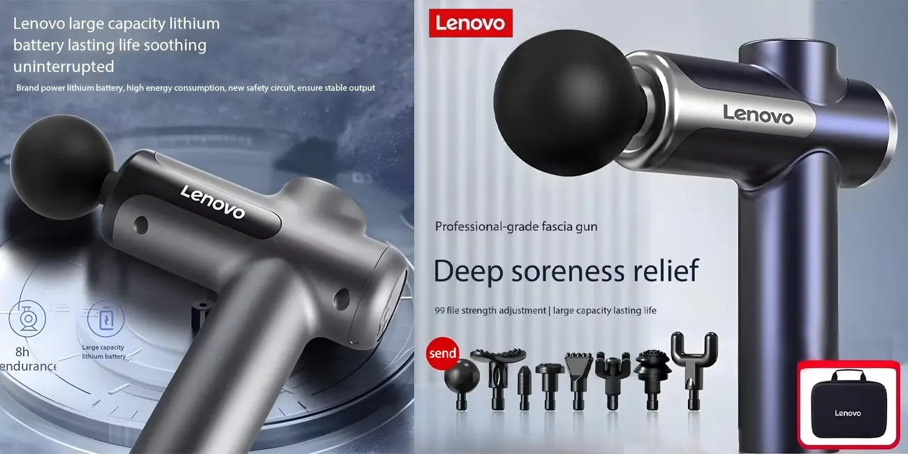 Chollo Pistola de masaje muscular Lenovo con 8 cabezales por sólo 15,01€ con envío gratis (-73%)