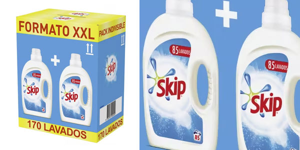 Chollo Pack x2 Detergente Skip Active Clean (170 lavados) por sólo 17,40€ con cupón y envío gratis (-47%) ¡0,10€ la dosis!