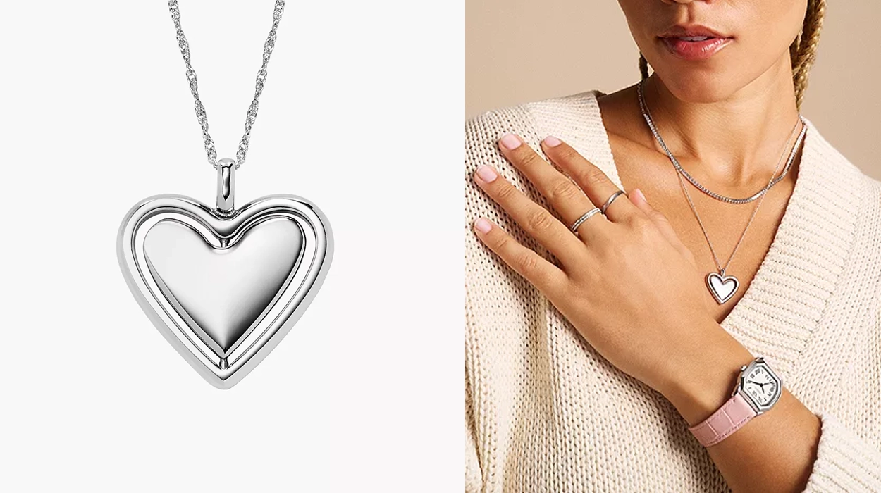 Chollo Collar Fossil Sutton Legacy Heart con colgante giratorio para mujer por sólo 37,50€ con envío gratis (50% de descuento)