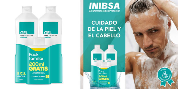 Chollo Pack x2 Gel de ducha dermatológico Inibsa de 1 litro + champú de 200 ml por sólo 8€ con cupón