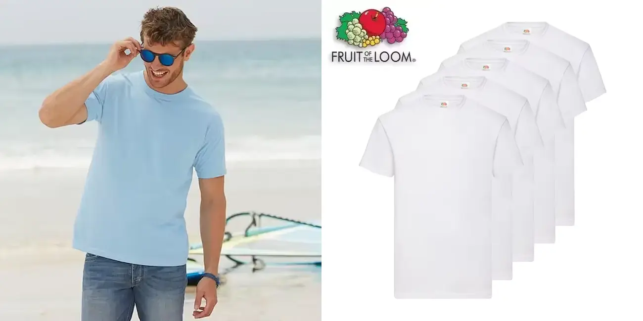Chollazo Pack x5 camisetas de algodón Fruit of the Loom por sólo 13,32€ con cupón y envío gratis (-56%) ¡Sólo 2,66€ cada una!