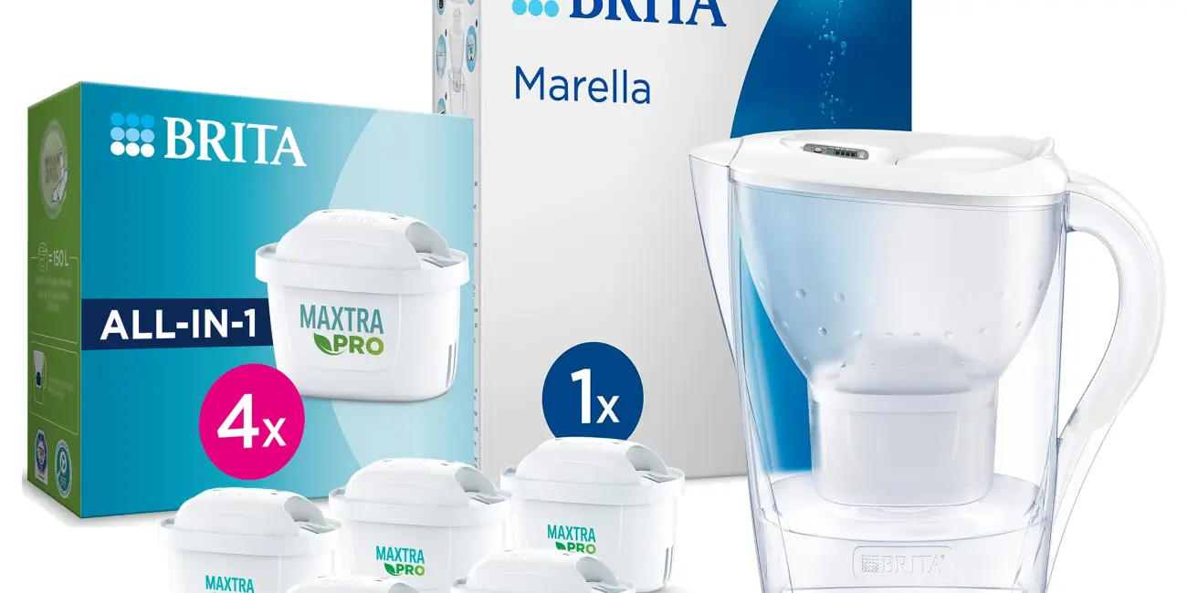 Chollo Jarra filtrante BRITA Marella Cristal + 5 Filtros MAXTRA PRO por sólo 37,41€ con cupón y envío gratis (36% de descuento)
