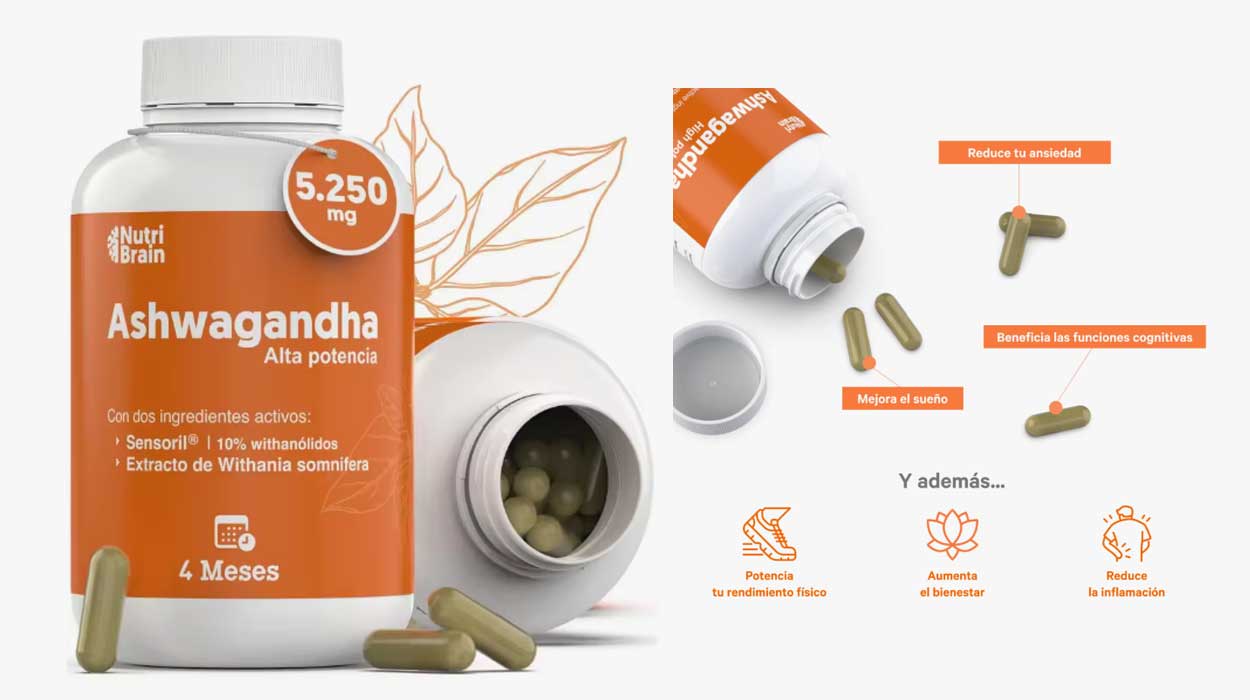 Chollo Suplemento Ashwagandha Alta Potencia de Nutri Brain (4 meses de tratamiento) por sólo 20,95€ (-19%)