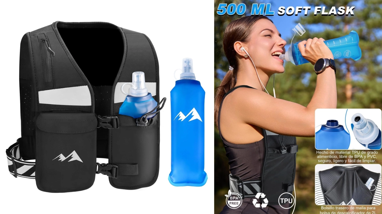 Hidrátate sobre la marcha con este chaleco de running con bolsillos y Soft Flask de 500 ml por menos de 10 euretes (-50%)