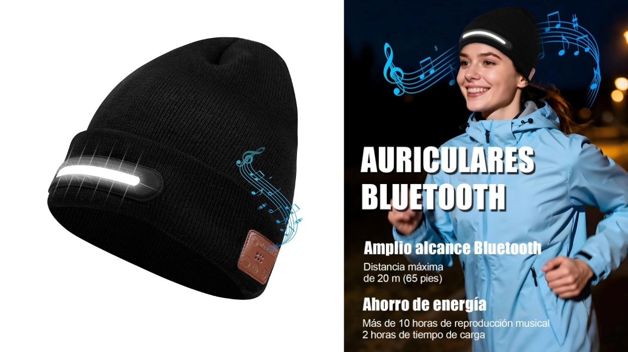Con este gorro con Bluetooth y luz LED integrada puedes disfrutar de tu música y ganar visibilidad en los paseos nocturnos por menos de 12€
