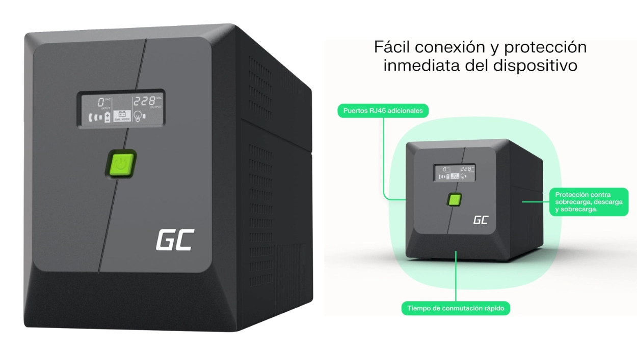 Mantén tus equipos electrónicos a salvo de cortes de luz o picos de tensión con este SAI Greencell de 1.200W por menos de 134€ (-21%)