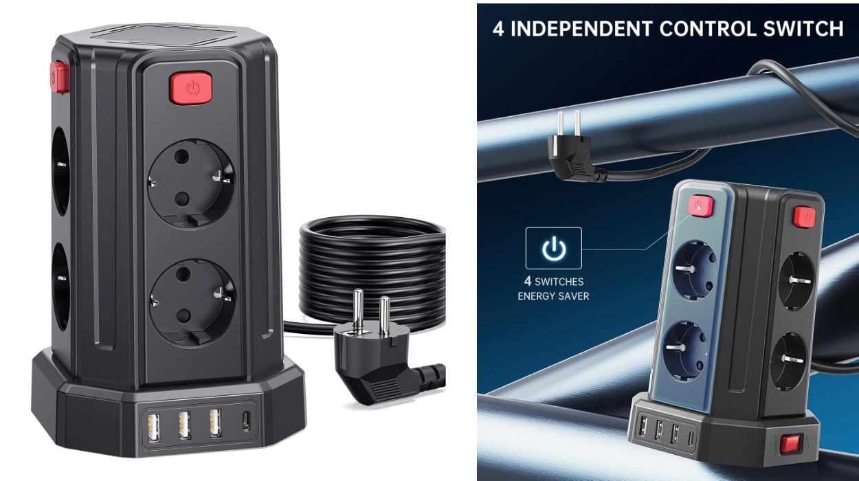 Tendrás espacio para cargar todo con esta regleta vertical con 8 enchufes y 4 USB que hoy baja a menos de 21€