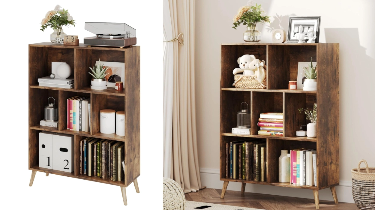 Esta estantería Mutun con 7 compartimentos funciona de maravilla como librería o separador de espacios y hoy está a precio mínimo histórico en Amazon (-49%)