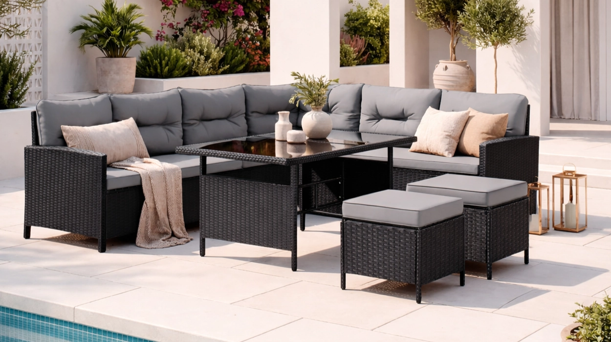 Chollo Conjunto de 5 muebles de jardín Tectake Barletta de ratán por sólo 399,90€ con envío gratis (11% de descuento)